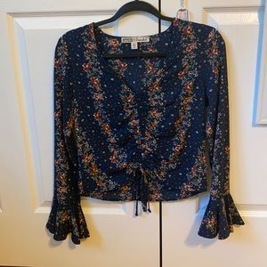 Blue floral bell sleeve top